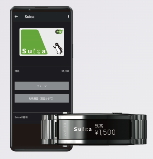 <p>Suica をバンドで使えば、定期改札や買い物でスマホやカードを取り出す手間を省ける。5 気圧防水で雨や汗にも耐えるため、通勤中の突然の天候変化にも対応。通知機能で重要なメールや電話を見逃さない。バッテリーは約 1 週間持続し、充電回数を減らせる。</p>