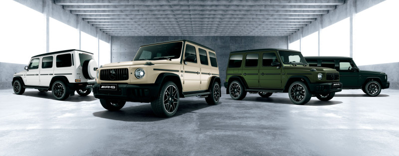 <p>エクステリアには、マットペイントカラーを4色展開。これにより、Gクラスの力強いデザインがさらに際立つ。</p>